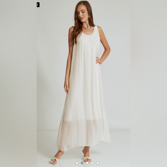 VIVIAN SHYU SILK SUMMER DRESS MAXI OFF WHITE LINED MADE IN ITALY SIZE SMALL - Picture 5 of 7